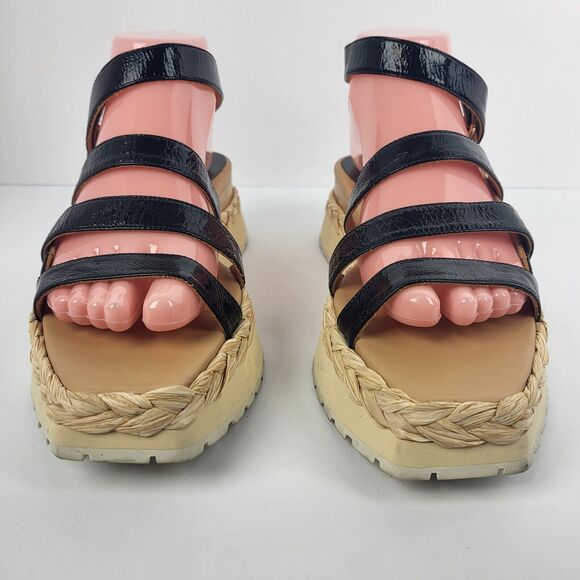 PALOMA BARCELO Black leather platform sandal woven raffia Size 39 - Picture 5 of 15